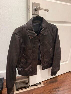 Mango Leather Brown Bomber Jacket